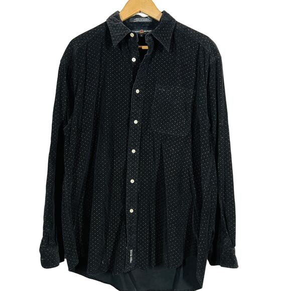 Tommy Hilfiger Micro Cord Button Down Shirt Black Casual LS Collar - L - Picture 1 of 5